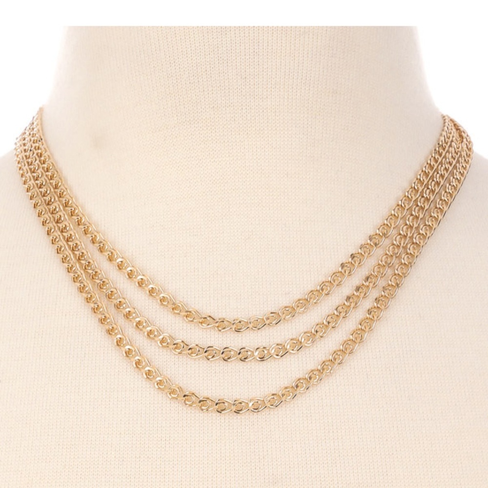 gold 3 layer chain necklace - Picture 2 of 5